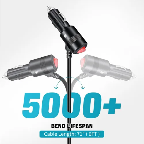 Vista 4 de Enchufe de encendedor de cigarrillos de 12 V con encendido y apagado, conector adaptador de enchufe macho resistente de 12 voltios de 15 A, 6 pies