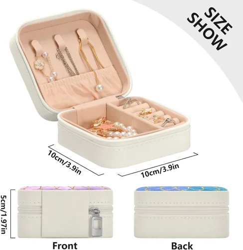 Vista 3 de ZOEO Cajas de joyería para mujer, escamas de pescado rosa sirena con purpurina dorada para niños, adolescentes, regalo de Navidad de 8 a 12 años