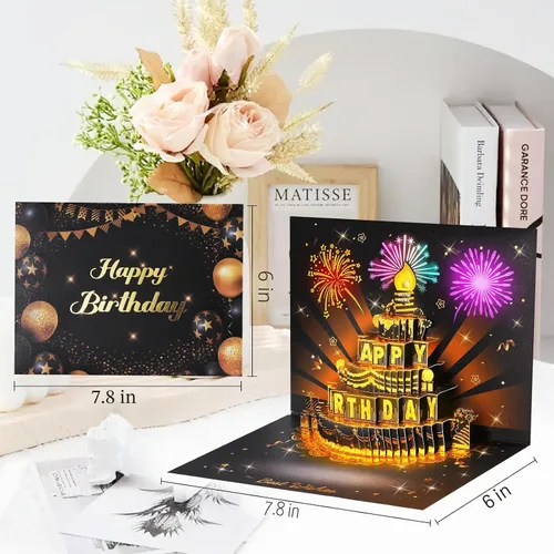 Vista 3 de APOTODITO Tarjetas de cumpleaños para hombres, tarjeta desplegable 3D con música y luz, tarjetas de cumpleaños con vela intercambiable interactiva