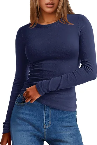 Vista 25 de ANRABESS Camisetas térmicas de manga larga para mujer, ajustadas, básicas, de forro polar, para otoño e invierno 2025 Negro