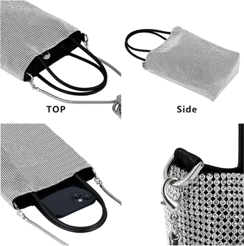 Vista 6 de Bolso de mano con borlas de cristal con asa de muñeca, para cóctel, fiesta, boda, noche