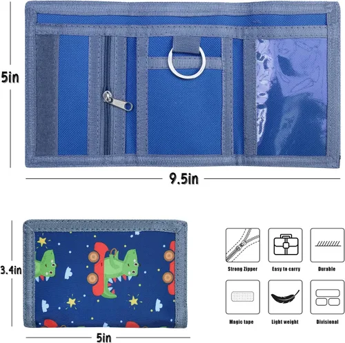 Vista 3 de Cartera RFID de camuflaje, billetera de nailon triple para hombres, mini monedero triple con cremallera para niños, Compacto 025-DV DS
