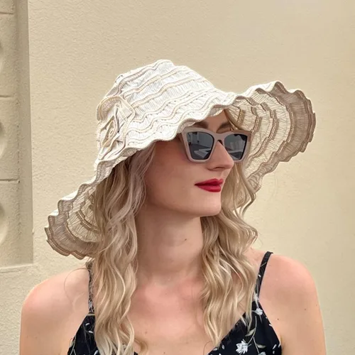 Vista 4 de Sombreros de sol de playa vintage para mujer, sombrero de verano plegable de ala ancha