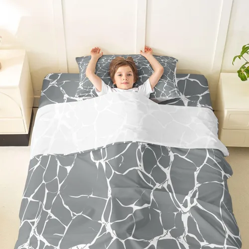 Vista 3 de Erosebridal Juego de sábanas de mármol metálico plateado, tamaño individual, color gris plateado, con purpurina, diseño de textura de mármol