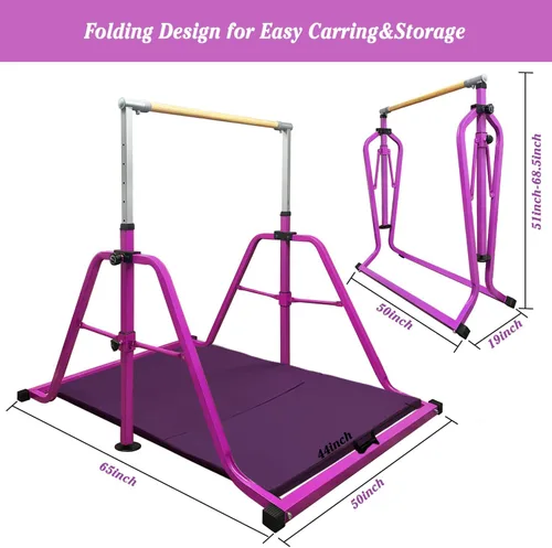 Vista 4 de Barra de gimnasia plegable y movible, barra horizontal para niños y niñas, equipo de gimnasio que no se tambalea para el hogar en interiores, altura