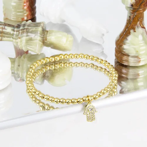 Vista 4 de Pulseras para mujer de acero inoxidable dorado y plateado de 0.157 in con cuentas elásticas