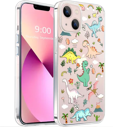 Vista 21 de Unov Funda para iPhone 14 iPhone 13, transparente con diseño, ajuste delgado, buen agarre, funda para teléfono en relieve, cubierta protectora a