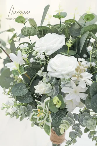 Vista 3 de Floroom 3 tipos de tallos artificiales de eucalipto de dólar plateado, 19 piezas de plantas falsas de relleno para bricolaje, ramos de boda, centros
