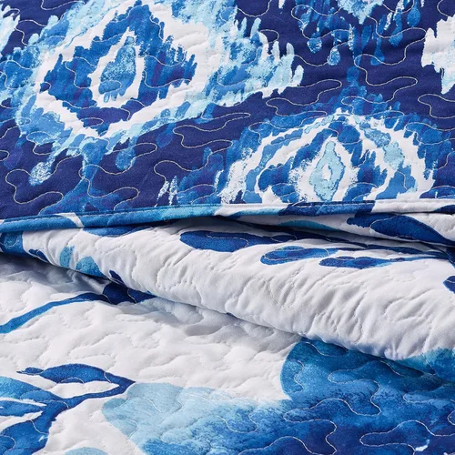 Vista 7 de Virah Bella Juego de ropa de cama tamaño matrimonial/queen, edredón reversible ligero con estampado botánico índigo, con 2 fundas de almohada a