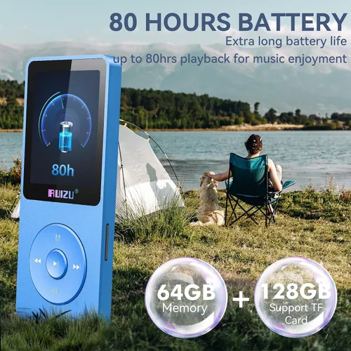 Vista 5 de RUIZU Reproductor MP3 de 64 GB con Bluetooth 5.3, peso 0.055 libras, reproductor de música portátil para niños, deportes, radio FM, grabadora