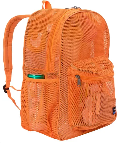 Vista 5 de Mochila de malla resistente para estudiantes, bolsa de libros de calidad simple y clásica para libros escolares, Naranja, Mochilas Daypack