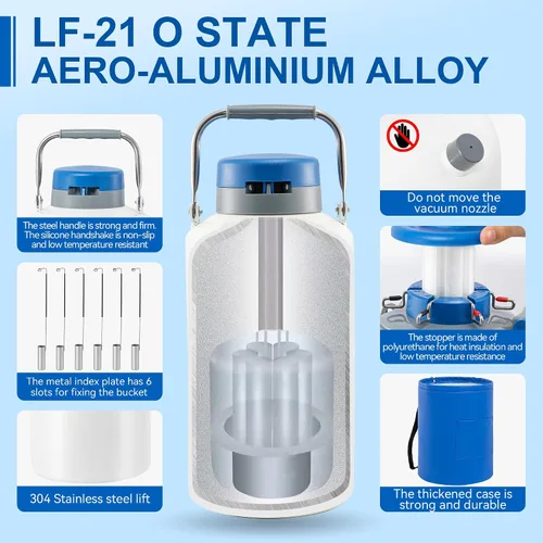 Vista 3 de CXRCY Contenedor criogénico de aleación de aluminio 3L de nitrógeno líquido (LN2) Dewar, tanque Dewar con 6 recipientes y bolsa de transporte