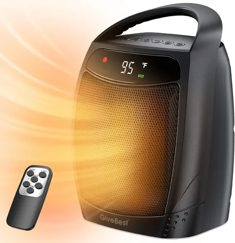 Vista 10 de Calentador ambiental portátil eléctrico, calentador de cerámica con termostato de 1500 W/750 W, calienta hasta 200 pies cuadrados en minutos, seguro