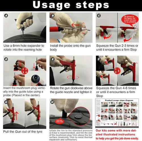 Vista 5 de Richcat Kit de Reparación de Pinchazos de Neumáticos sin Cámara con Tapón de Hongo, Repara Pinchazos y Neumáticos Desinflados para Motocicletas
