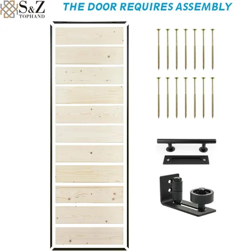 Vista 3 de S&Z tophand Puerta de granero marrón de 20 pulgadas x 84 pulgadas con kit de herramientas corredizas de 5 pies, estilo moderno, requiere montaje