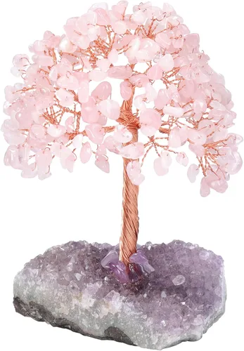 Vista 9 de Jovivi Árbol de Dinero de Cristal Curativo de Gemas de 7 Chakras Naturales sobre Base de Geoda Drusa de Racimo de Amatista, Cristales de Feng Shui