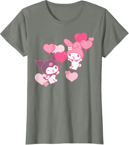 Vista 18 de Camiseta de My Melody y Kuromi con corazones del Día de San Valentín Negro