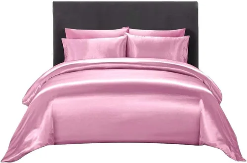 Vista 8 de Juego de edredón 100% satén de seda pura con 2 fundas de almohada, sin arrugas, resistente a la decoloración, una funda de edredón de satén de seda