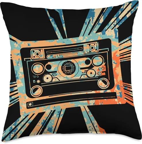 Vista 4 de Retro Cassette Tape 70s 80s 90s HipHop Radio Audio Art Throw Pillow