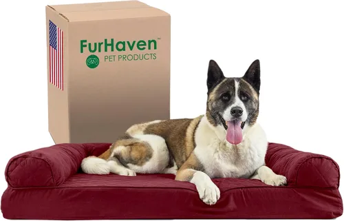 Vista 34 de Furhaven Cama para perro de espuma viscoelástica para perros medianos y pequeños con cojines extraíbles y funda lavable, para perros de hasta 35