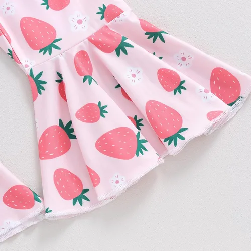 Vista 5 de Traje de primer cumpleaños para bebé niña, mameluco de manga corta, pantalones acampanados, diadema de 3 piezas