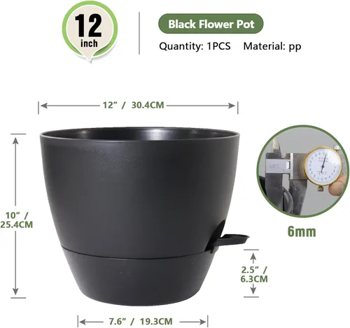 Vista 2 de Meowell Macetas grandes de 12 pulgadas con riego automático para plantas de interior y exterior, macetas para flores con orificios de drenaje
