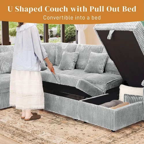 Vista 8 de Sofá cama modular modular con cama extraíble, 104 pulgadas en forma de U de 7 asientos, sofás seccionales para sala de estar, cómodo sofá cama