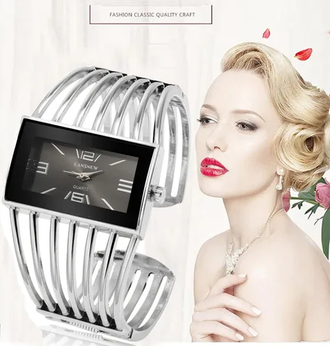 Vista 2 de Relojes de lujo para mujer, analógico de cuarzo, reloj de pulsera rectangular, reloj de pulsera de negocios, casual, de moda, para mujer