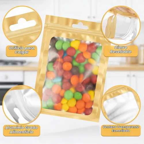 Vista 6 de ANZNKU 100 bolsas de Mylar doradas, resellables, a prueba de olores, bolsa Oro claro