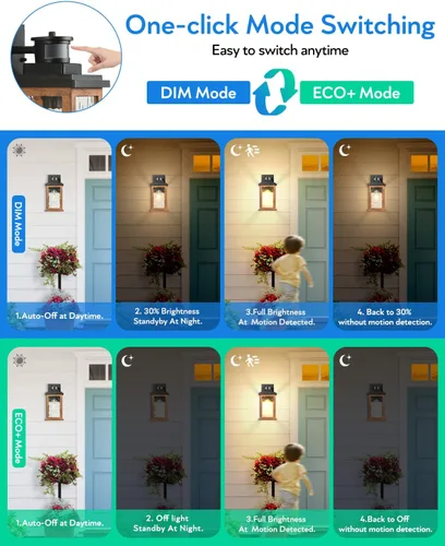 Vista 2 de VIANIS Luces para exteriores con sensor de movimiento, iluminación de anochecer a amanecer para casa, luces de grano de madera para garaje, farol