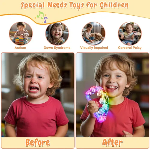 Vista 3 de Aywewii Pandereta LED – Juguetes sensoriales iluminados para niños con autismo y necesidades especiales, instrumento musical para niños pequeños
