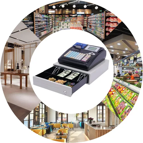 Vista 7 de Caja registradora electrónica con impresoras de recibos y diarios, teclado elevado de 48 teclas, 8 cajas registradoras LED digitales para pequeñas