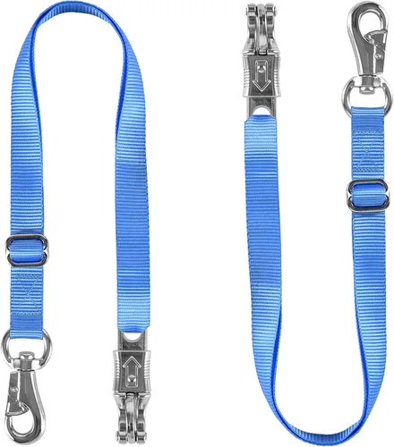Vista 7 de Corbata de remolque para transporte de caballos, corbata cruzada con correas de nailon ajustables, cables con cierre de pánico y broche de toro
