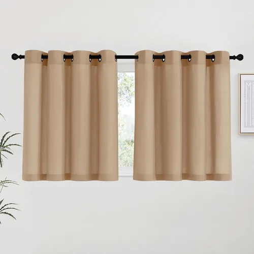 Vista 218 de NICETOWN - Cortinas de lino angora para ventana de cocina sobre el fregadero, con ojales, lino grueso angora, tratamientos cortos para ventanas