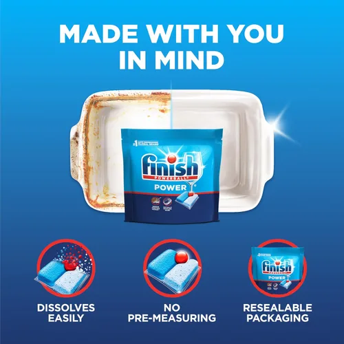 Vista 5 de Finish Power Cápsulas para lavavajillas, jabón detergente para lavavajillas sin enjuague previo para limpieza profunda y brillo con poder