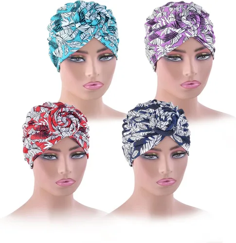 Vista 2 de 6 piezas de turbante para mujer, turbantes para la cabeza para mujer, turbantes preatados con nudo torcido para mujer