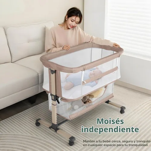 Vista 8 de Cowiewie Moisés Cuna de Noche, Portátil, Transpirable, Moisés Ajustable para Bebé para Noches Tranquilas, Beige