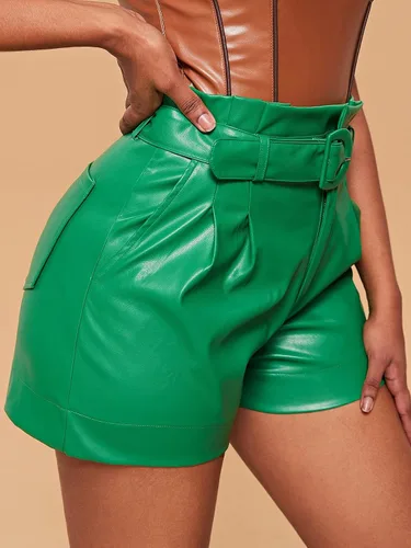 Vista 3 de MakeMeChic Pantalones cortos de cuero para mujer