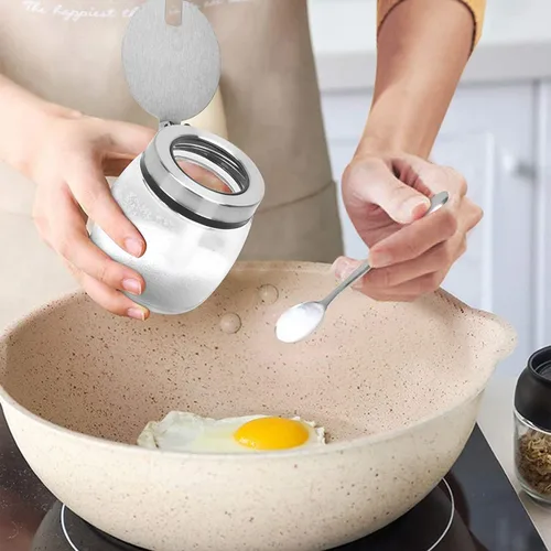 Vista 5 de only fire - Frasco para condimentos, recipiente para especias con tapas, cucharas de servir de acero inoxidable, estante base y etiquetas - botellas