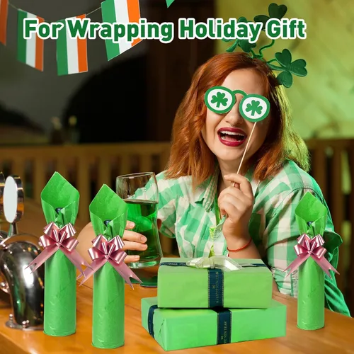 Vista 4 de TUXIYA 200 hojas de papel de seda verde para bolsas de regalo, 14 x 20 pulgadas, papel de seda verde a granel para envoltura de regalo, relleno