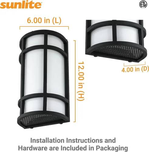 Vista 2 de Sunlite 81434 - Lámpara LED estilo misión de 12 pulgadas, aplique de pared de medio cilindro, seleccionable 3 CCT 3000K-5000K, 15 vatios, 800