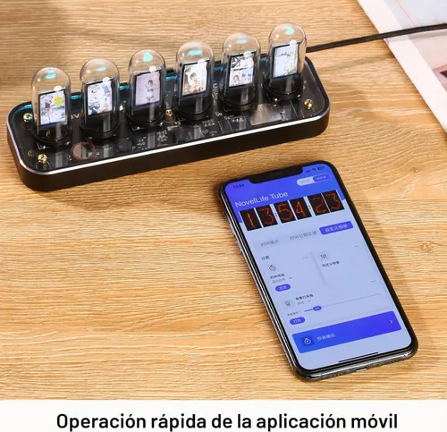 Vista 5 de Reloj Nixie, tubo de imitación brillo IPS base de aleación de aluminio, soporte de carga de imágenes personalizadas, interruptor de 12/24 horas, 40