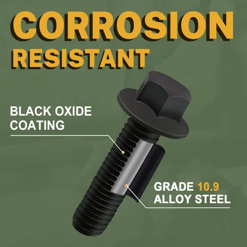 Vista 2 de LIONMAX Pernos de cabeza hexagonal con brida, pernos hexagonales de brida M6 x 0.472 in Roscas completas, acabado de óxido negro, resistencia a