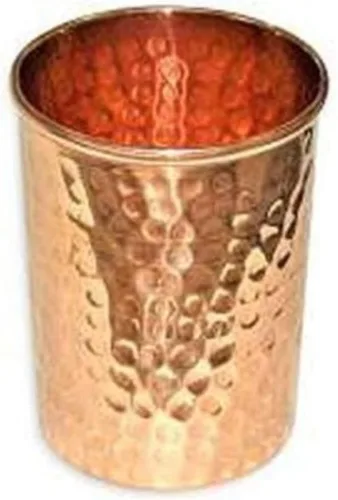 Vista 3 de Botella de agua de cobre puro hecha a mano para beber, recipiente ayurvédico de 34 onzas con 4 vasos