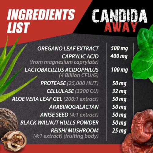 Vista 5 de Polvo orgánico de hongos Reishi - CANDIDA AWAY - Limpieza digestiva (2 botellas de 120 cápsulas) - Suplemento anti crecimiento excesivo - Extracto