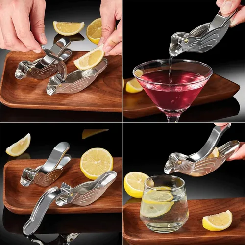 Vista 7 de Exprimidor manual de limón y lima de acero inoxidable Elegant Bird, accesorio portátil de cocina de frutas cítricas