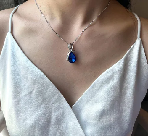 Vista 5 de Juego de 4 piezas de joyería con colgante de piedra de lágrima de cristal de piedra de lágrima para mujeres, damas, bodas, fiestas de cumpleaños