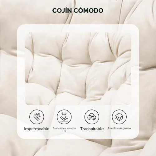 Vista 6 de FLEXISPOT Mecedora de gran tamaño para exteriores con asiento acolchado grueso, color beige