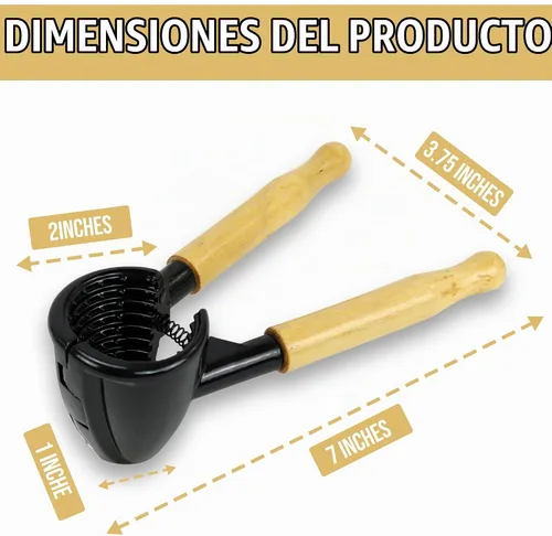 Vista 5 de Iconikal Cascanueces de cuerpo metálico resistente con mango de madera, negro y arce - fácil cascanueces para nueces, almendras, pecanas