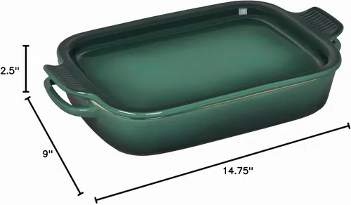 Vista 5 de Le Creuset Fuente rectangular de gres con tapa de bandeja, 14 3/4" X 9", Artichaut